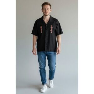 BC Ethic Button Up Shirt Mens Large Black Embroidered Rockabilly Bowling USA